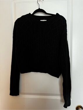 Aeropostale Black Cropped Cable-Knit Crew Sweater